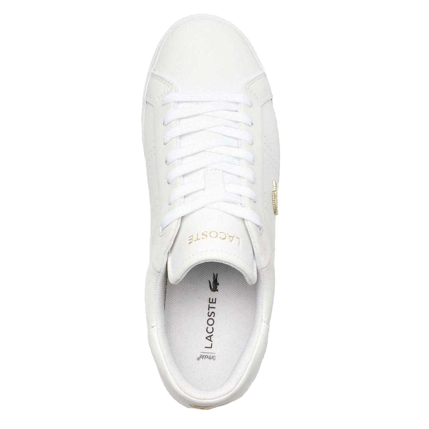 White-Gold - Side - Lacoste Womens-Ladies Powercourt 2.0 Leather Trainers