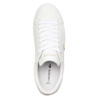 White-Gold - Side - Lacoste Womens-Ladies Powercourt 2.0 Leather Trainers