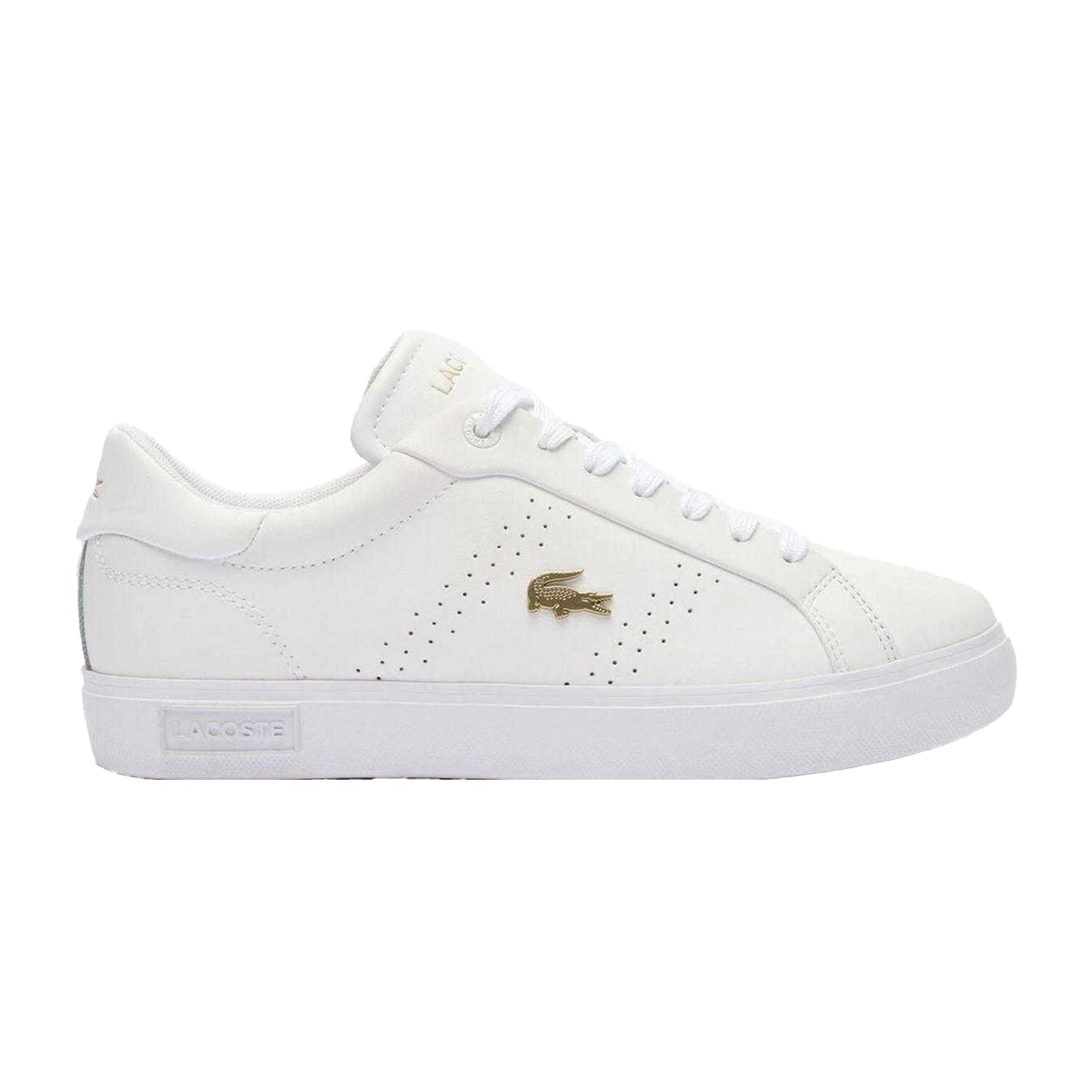 White-Gold - Front - Lacoste Womens-Ladies Powercourt 2.0 Leather Trainers