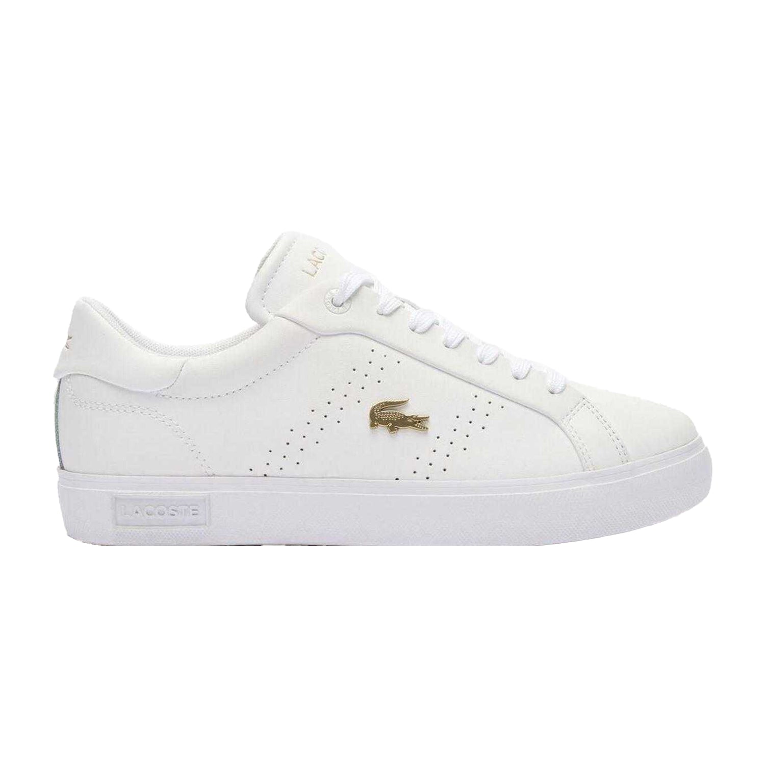 White-Gold - Front - Lacoste Womens-Ladies Powercourt 2.0 Leather Trainers