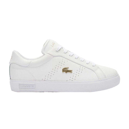 White-Gold - Front - Lacoste Womens-Ladies Powercourt 2.0 Leather Trainers