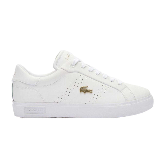 White-Gold - Front - Lacoste Womens-Ladies Powercourt 2.0 Leather Trainers