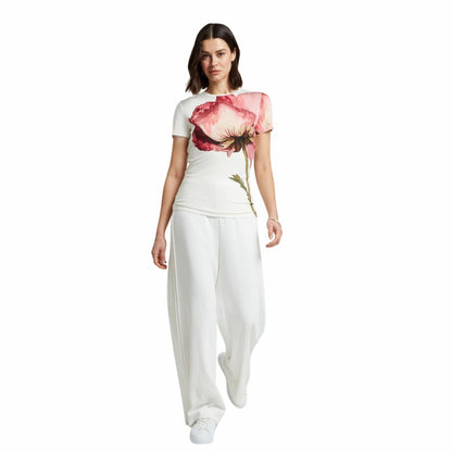Ivory - Side - Ted Baker Womens-Ladies Large Floral Slim T-Shirt