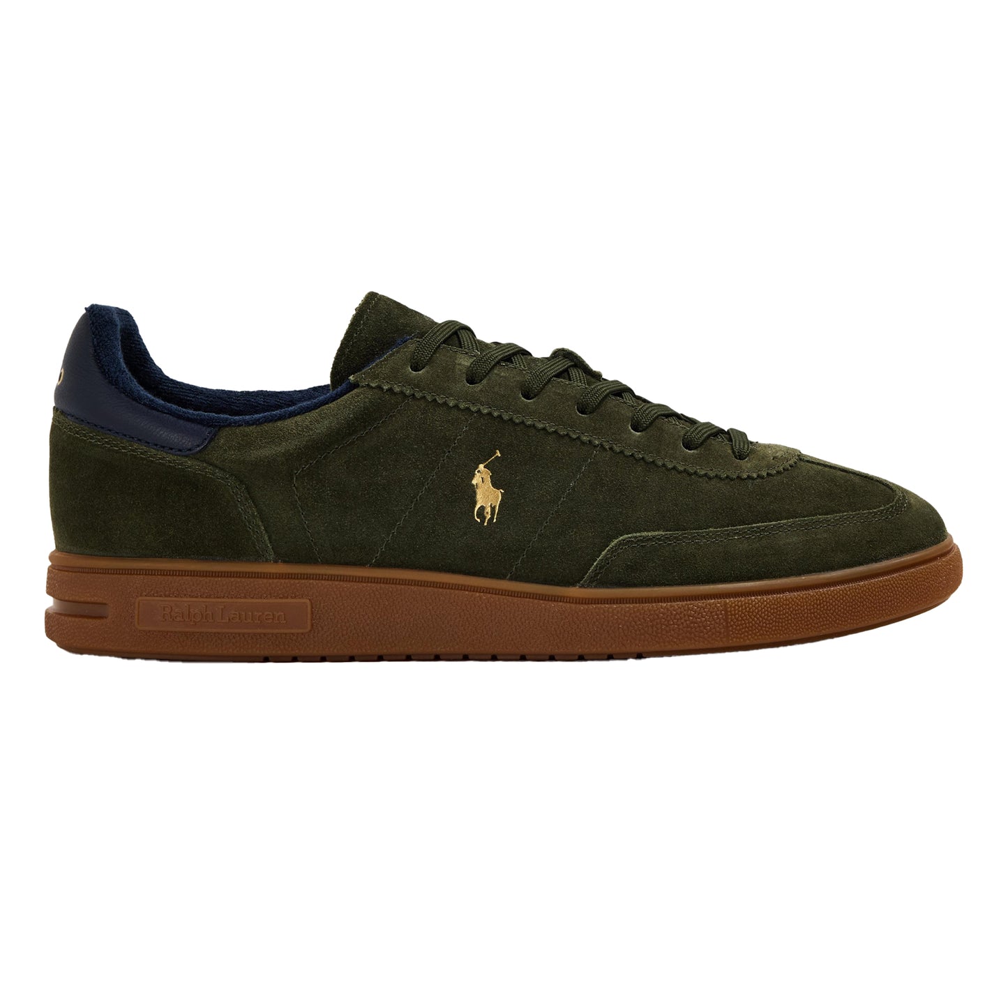 Olive-Navy - Front - Ralph Lauren Mens Bedford Leather Trainers