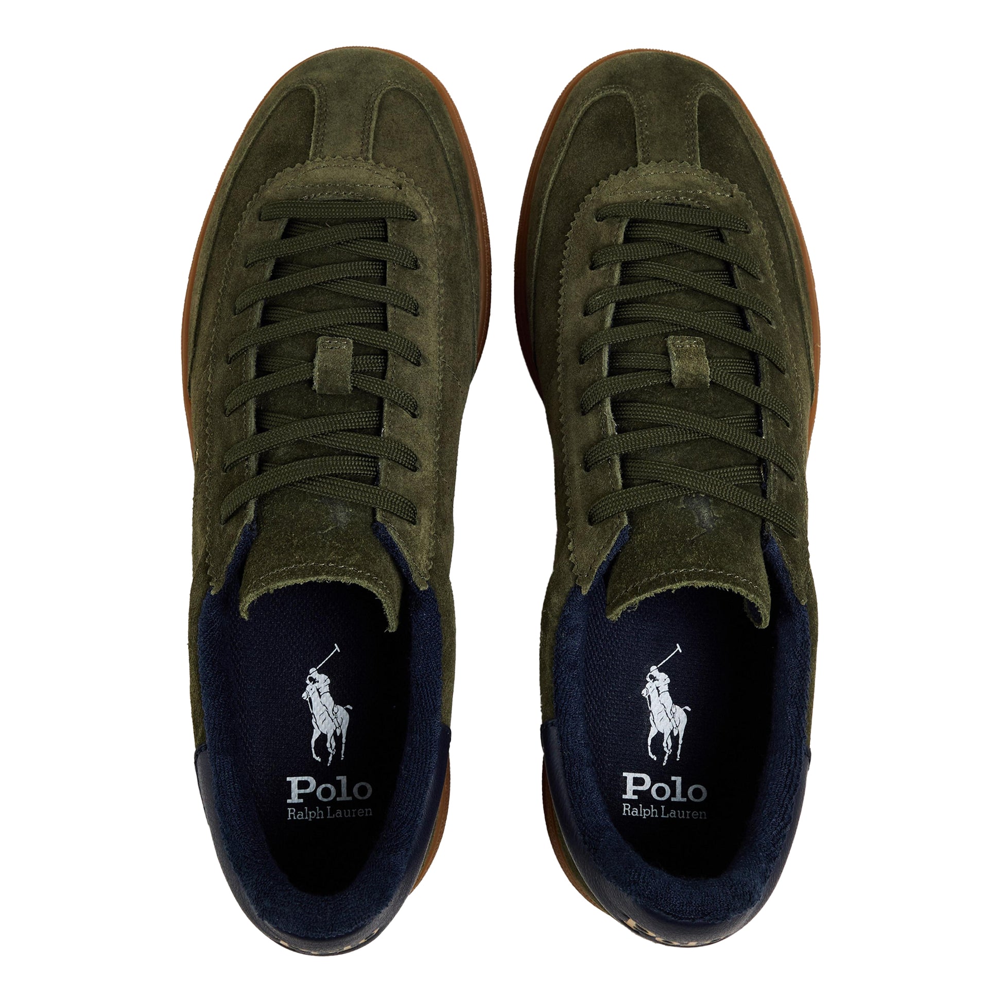 Olive-Navy - Side - Ralph Lauren Mens Bedford Leather Trainers