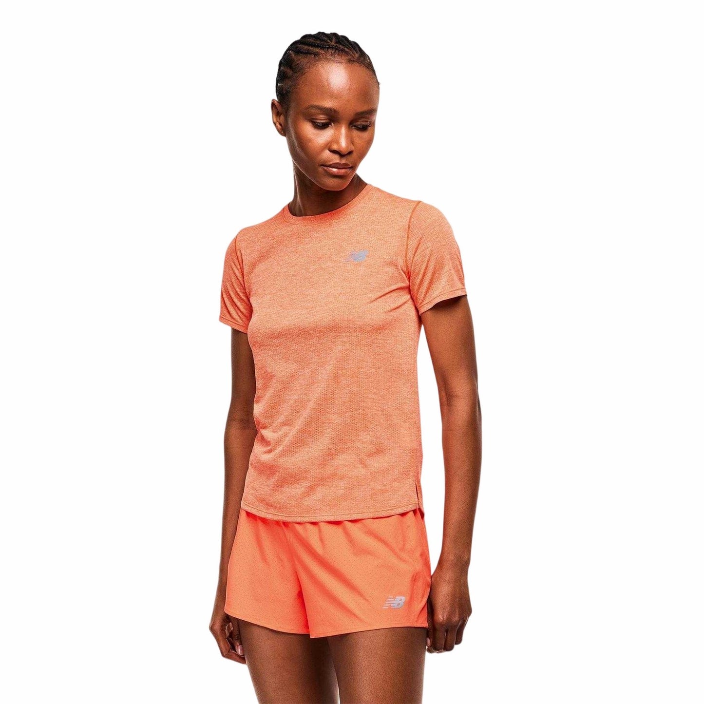 Orange - Side - New Balance Womens-Ladies Logo Short-Sleeved Athletic T-Shirt