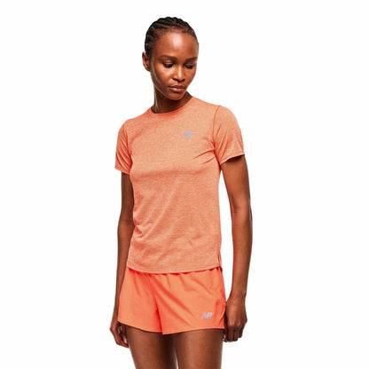 Orange - Side - New Balance Womens-Ladies Logo Short-Sleeved Athletic T-Shirt
