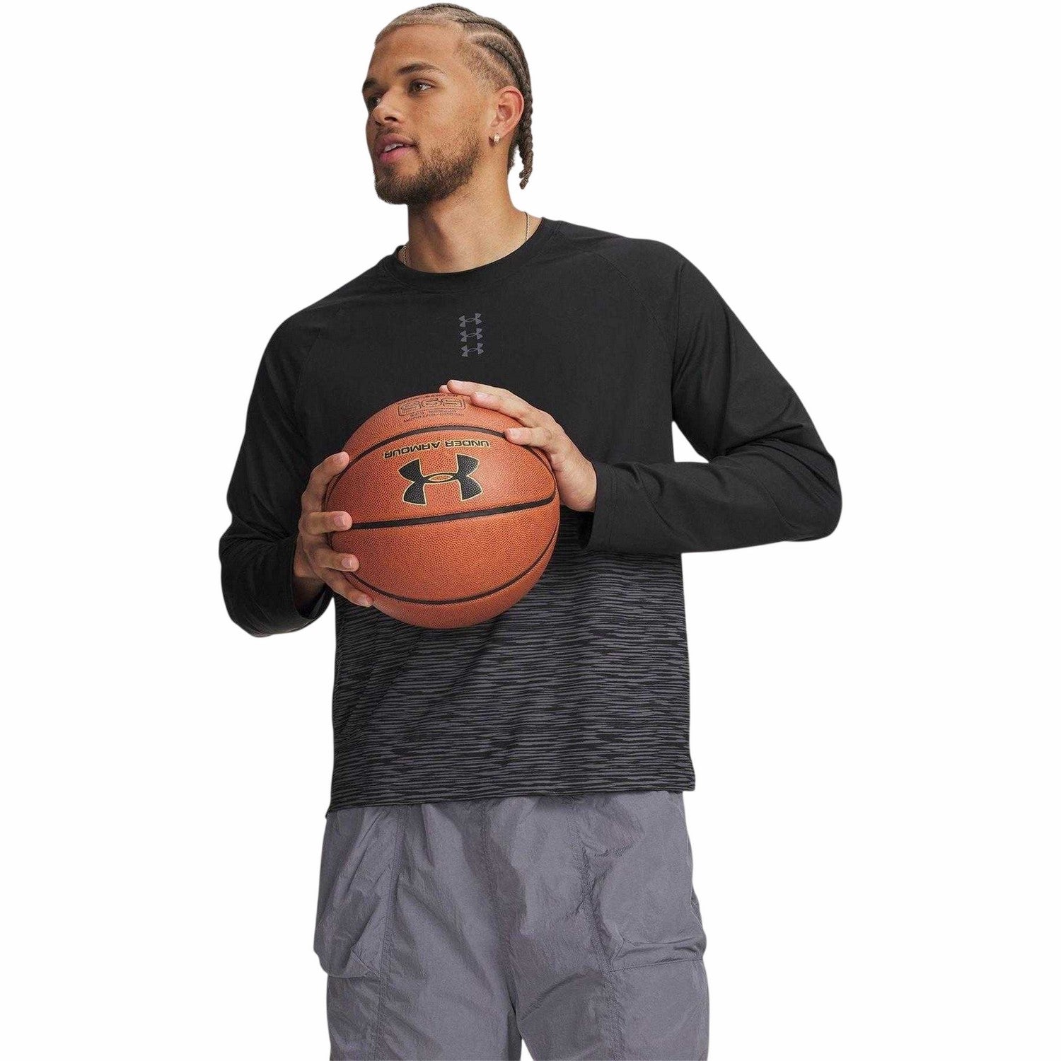 Black-Grey - Side - Under Armour Mens Hoops Long-Sleeved T-Shirt