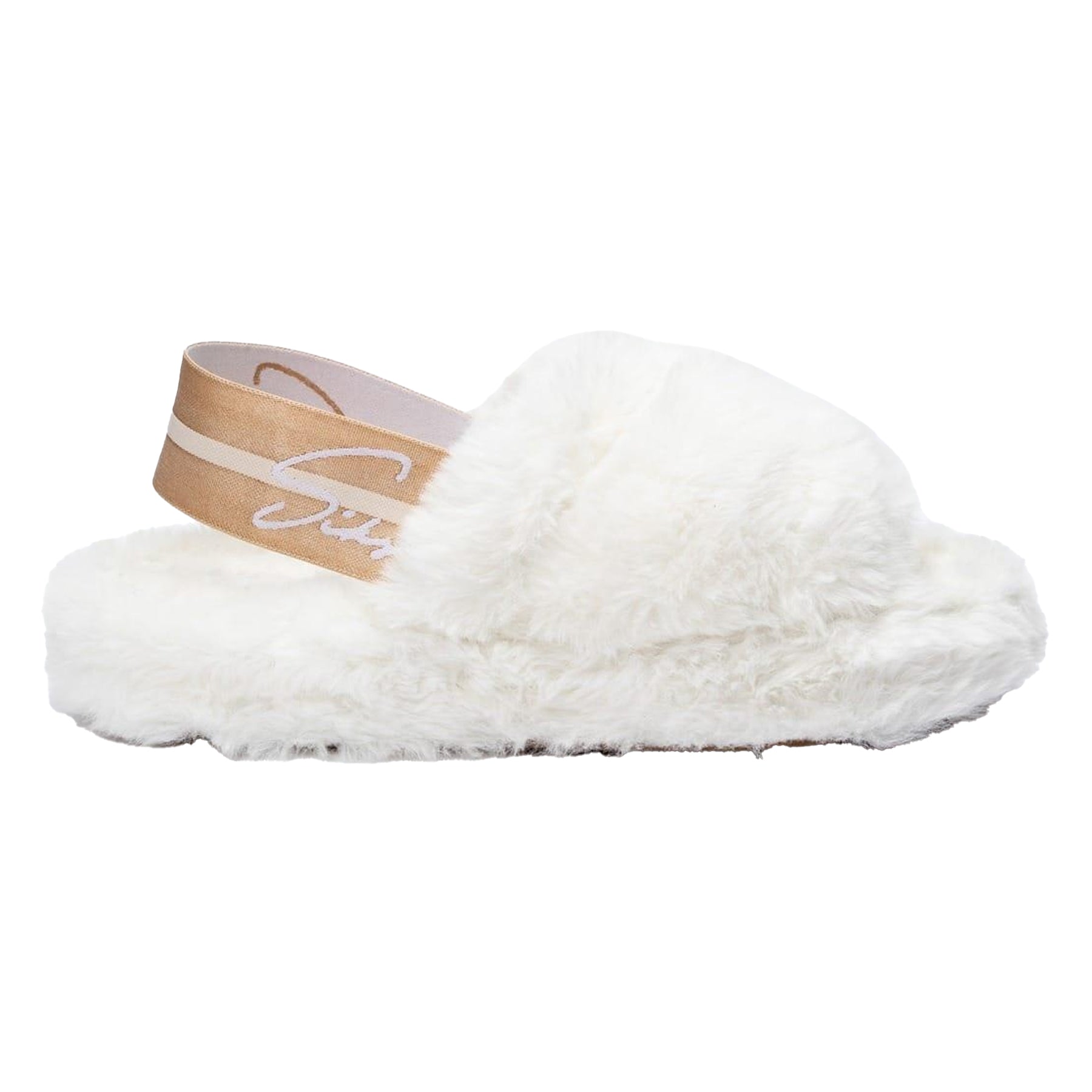 White - Side - SikSilk Womens-Ladies Slider Fluffy Slippers