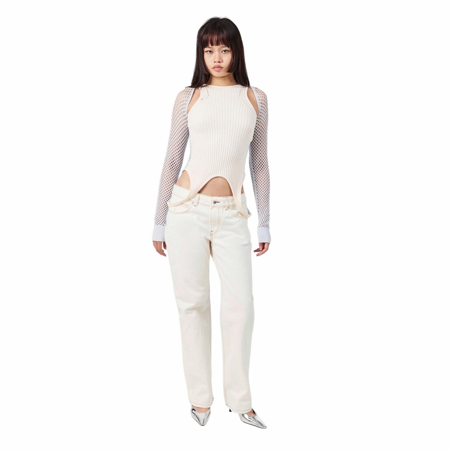 Vintage White - Side - Off White Womens-Ladies 90s Denim Jeans
