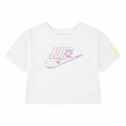 White - Front - Nike Girls Floral Boxy Crop Top