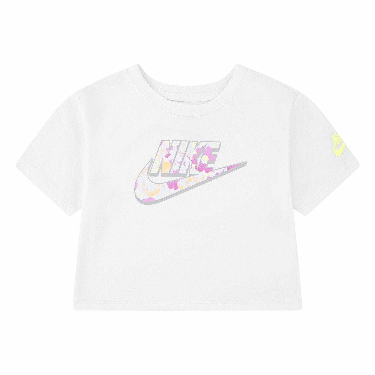 White - Front - Nike Girls Floral Boxy Crop Top
