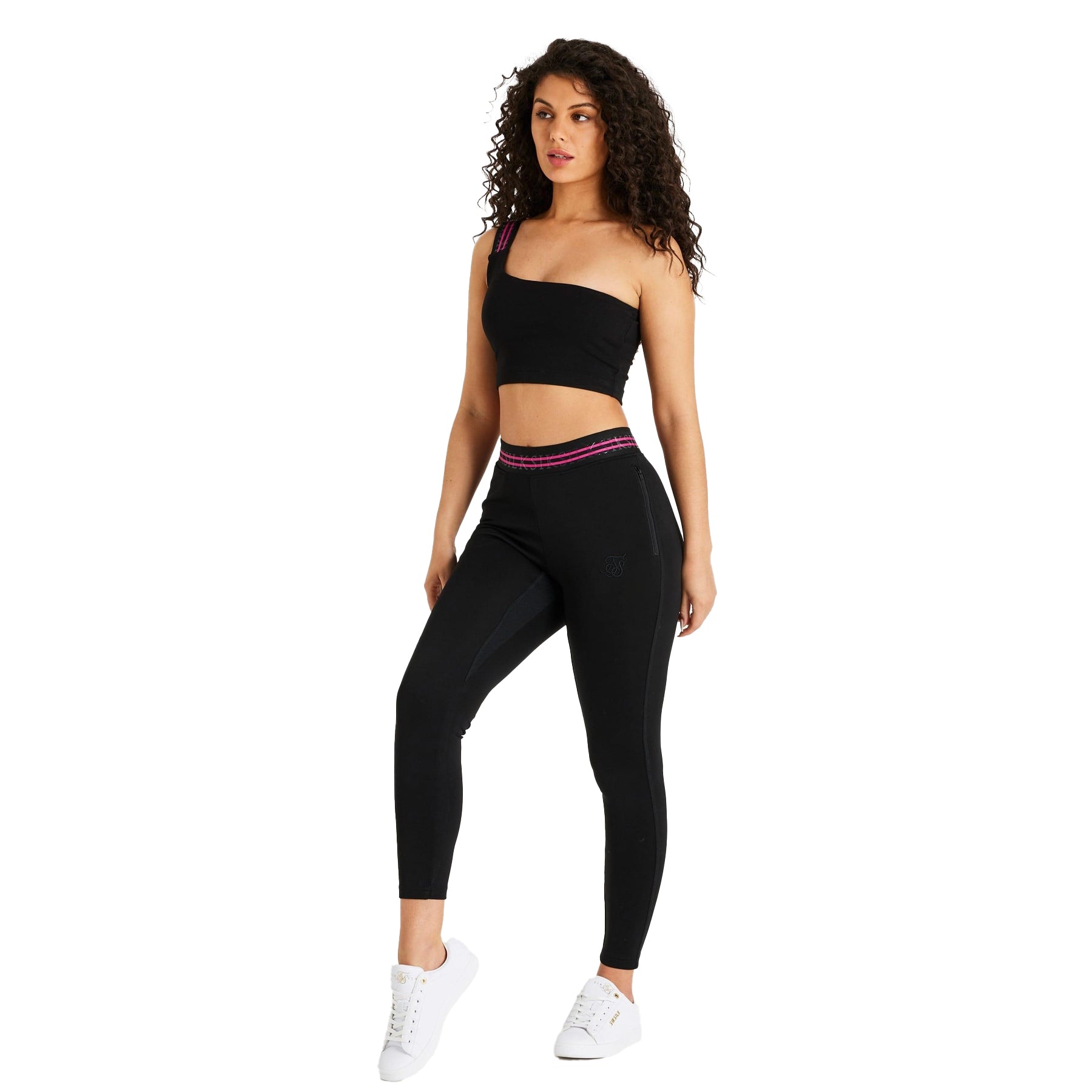 Black - Lifestyle - SikSilk Womens-Ladies Cropped One Shoulder Bralette
