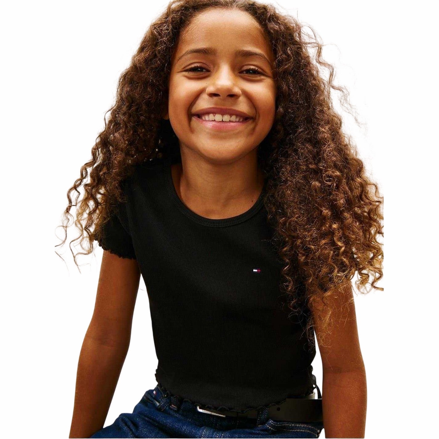 Black - Front - Tommy Hilfiger Girls Essential Ribbed Crop Top