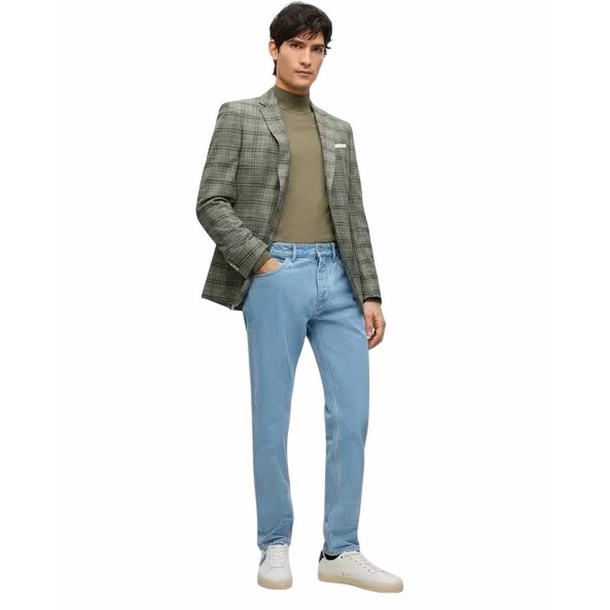 Pastel Blue - Back - Boss Mens Denim 5 Pockets Straight Jeans