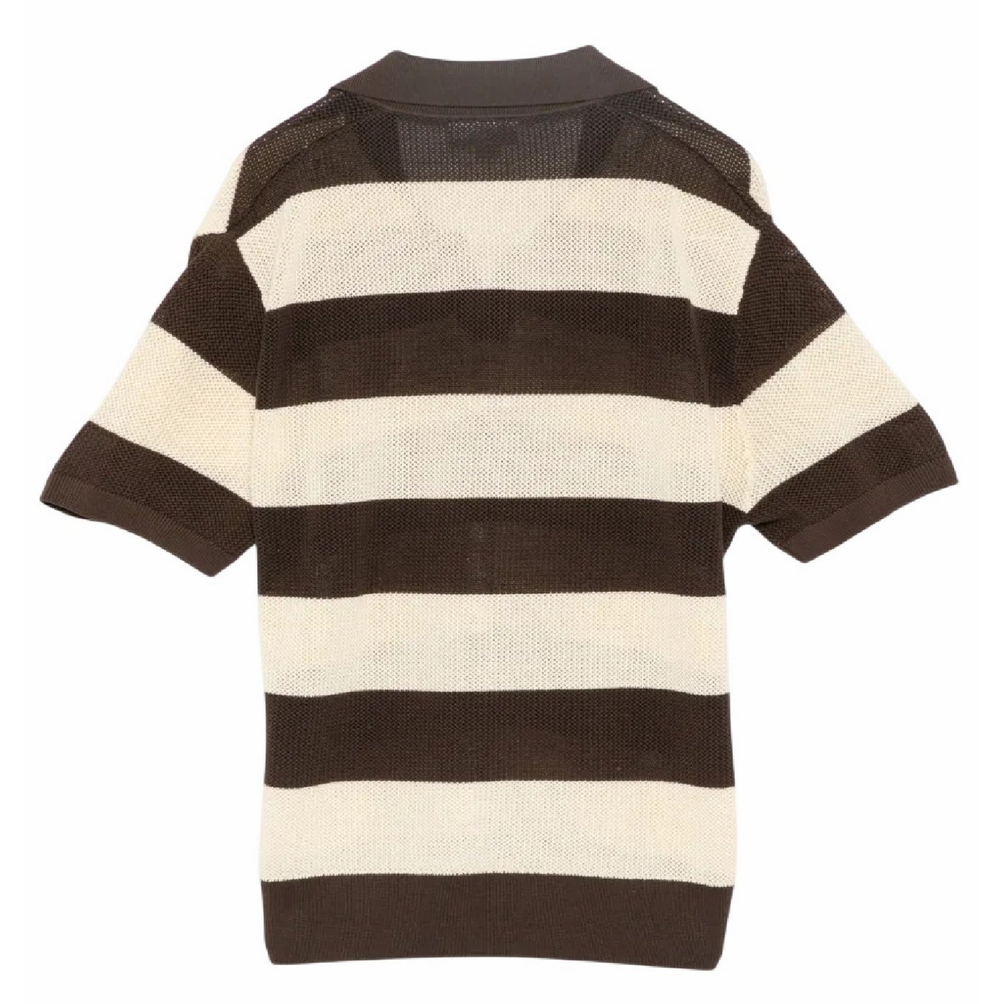 Cream - Back - Lacoste Mens Striped Knitted Polo Shirt