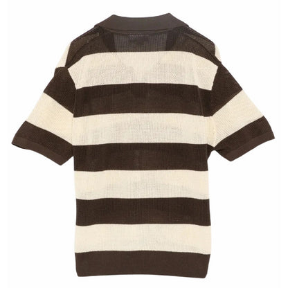 Cream - Back - Lacoste Mens Striped Knitted Polo Shirt