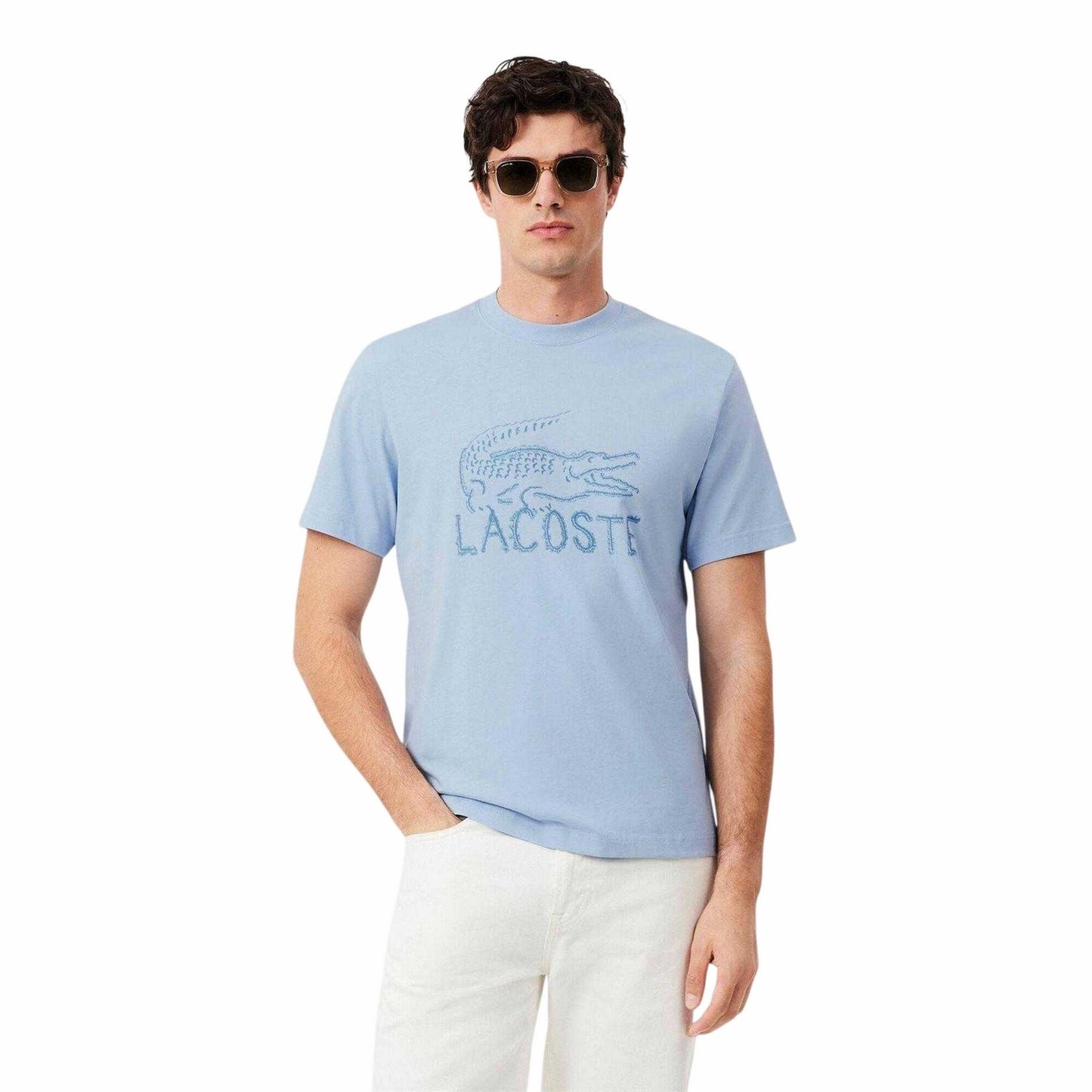 Blue - Side - Lacoste Mens Logo Cotton T-Shirt