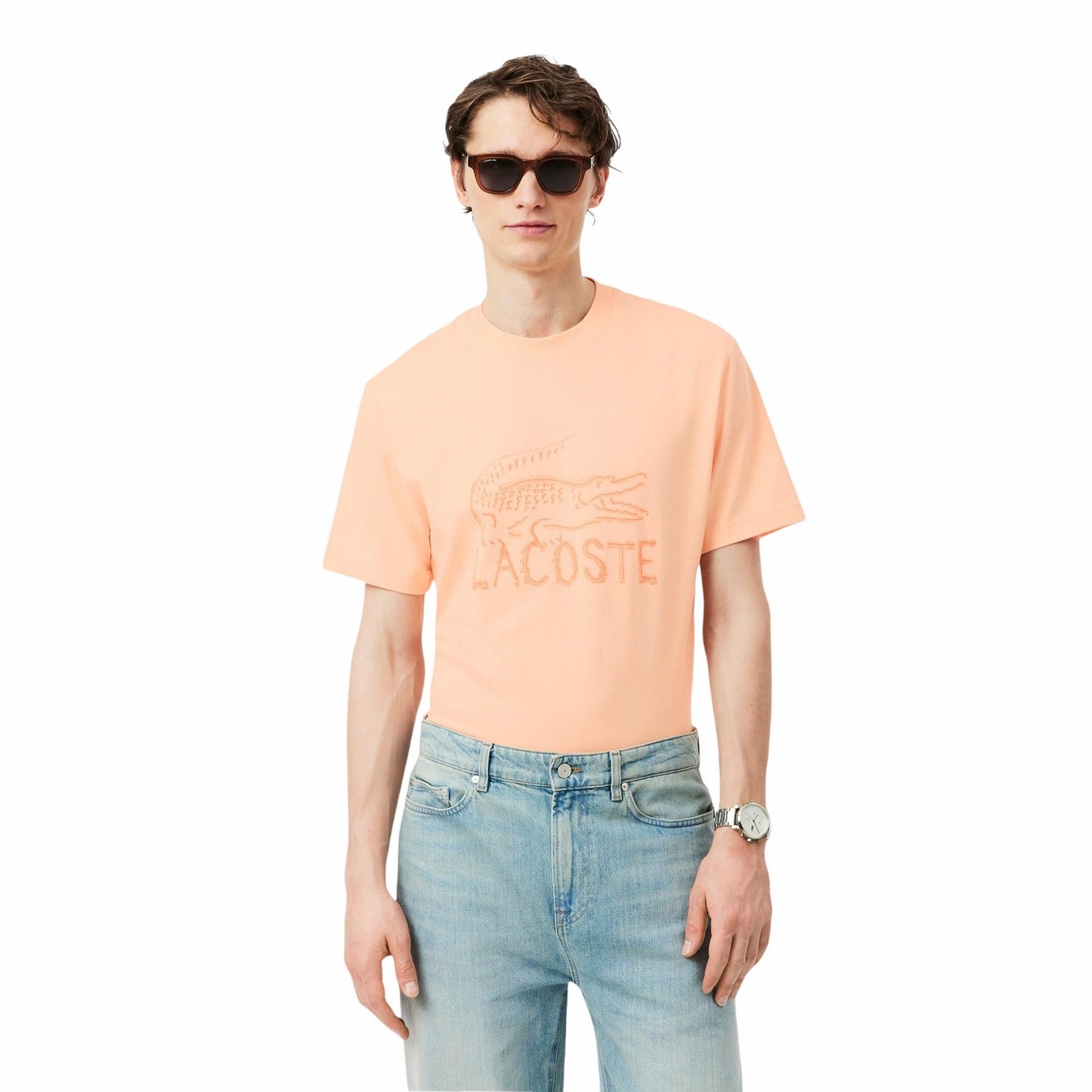 Pink - Side - Lacoste Mens Logo Cotton T-Shirt