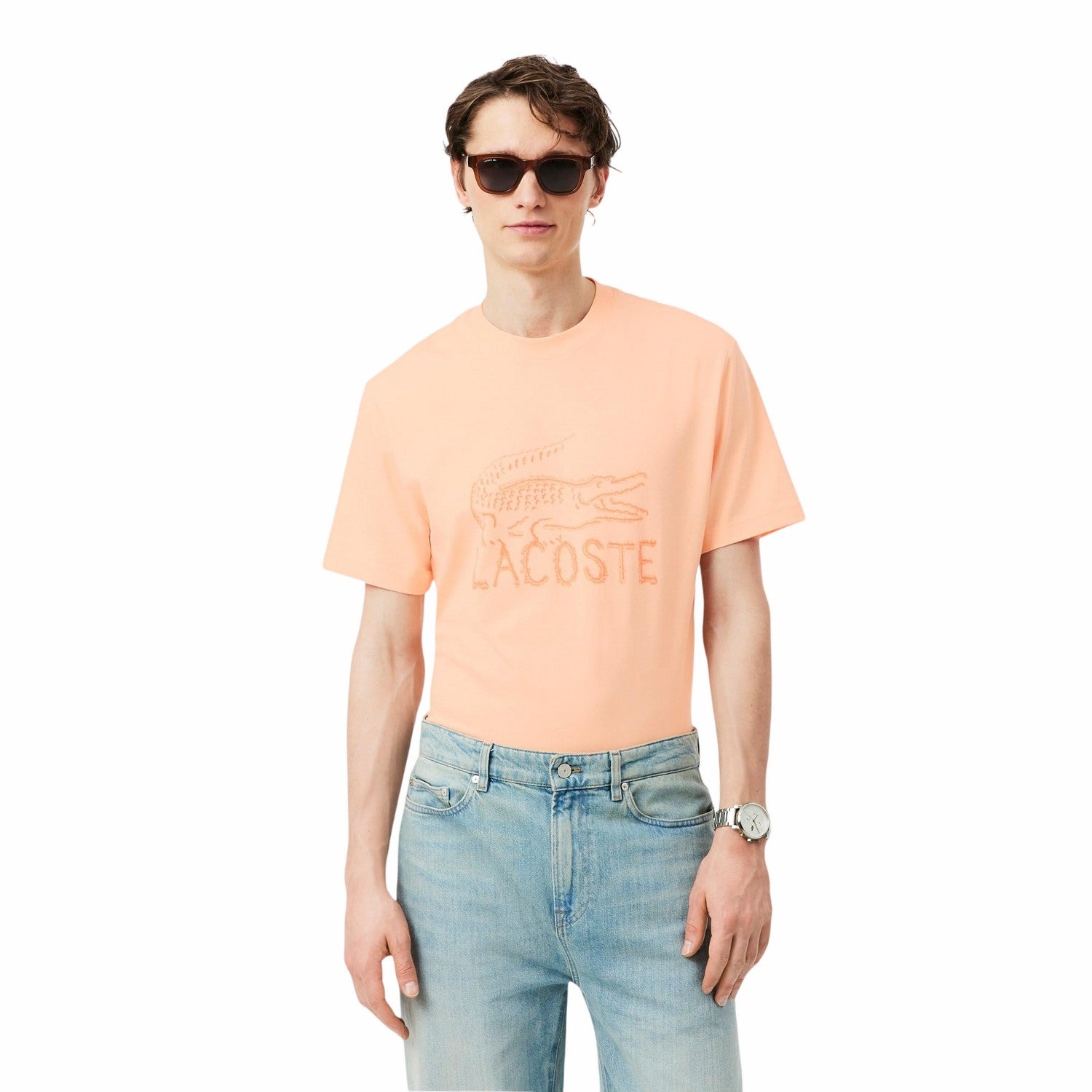 Pink - Side - Lacoste Mens Logo Cotton T-Shirt