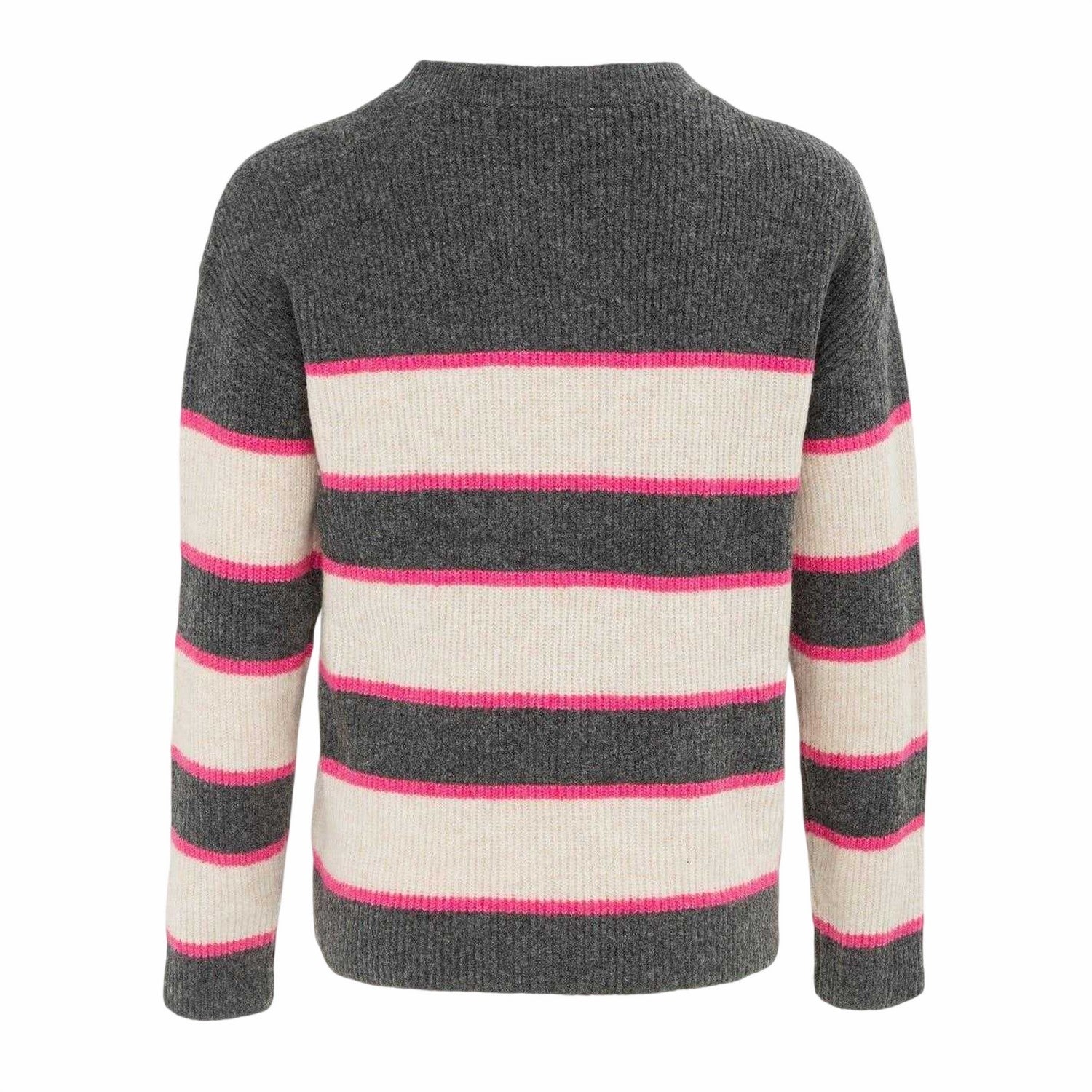 Grey - Back - Miso Womens-Ladies Stripe Knitted Jumper