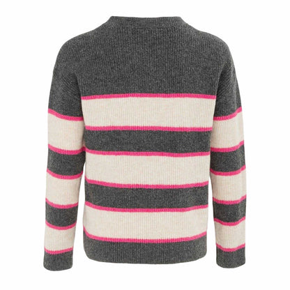 Grey - Back - Miso Womens-Ladies Stripe Knitted Jumper