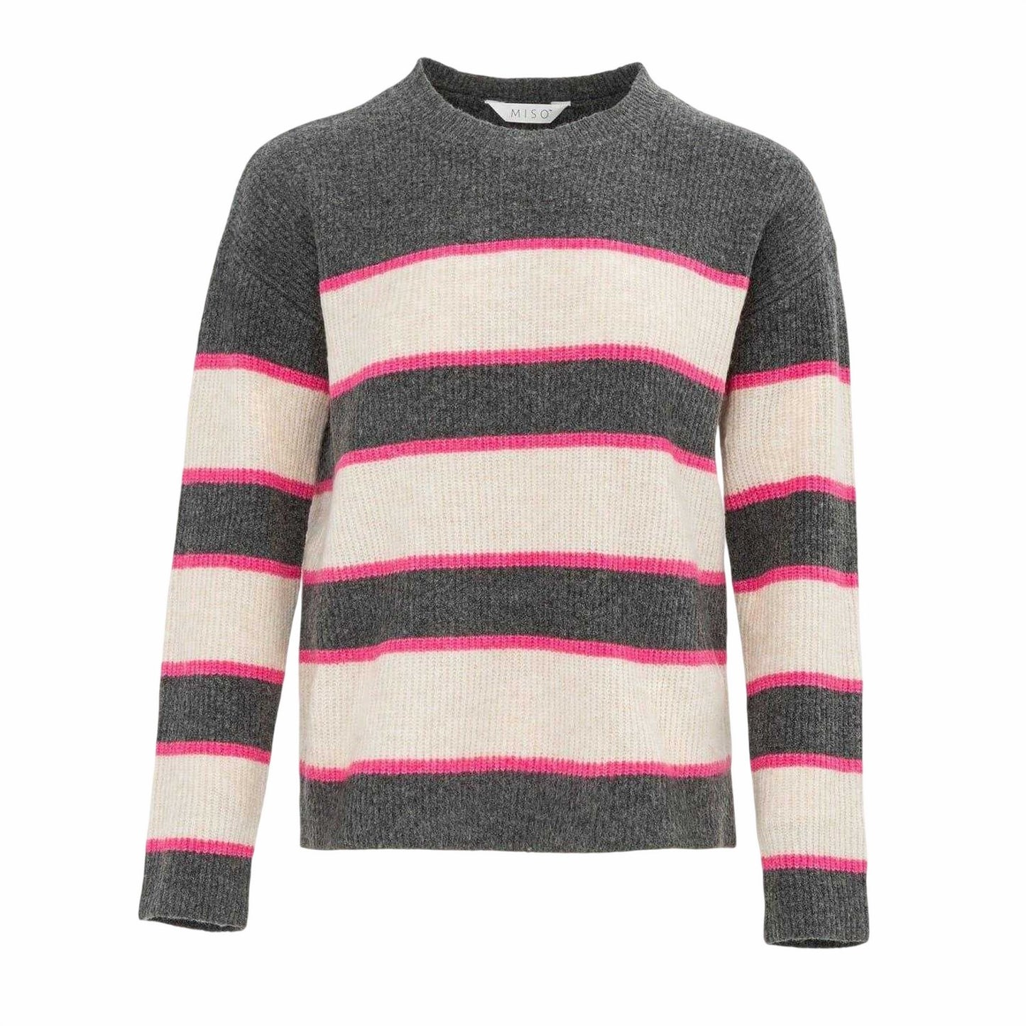 Grey - Front - Miso Womens-Ladies Stripe Knitted Jumper