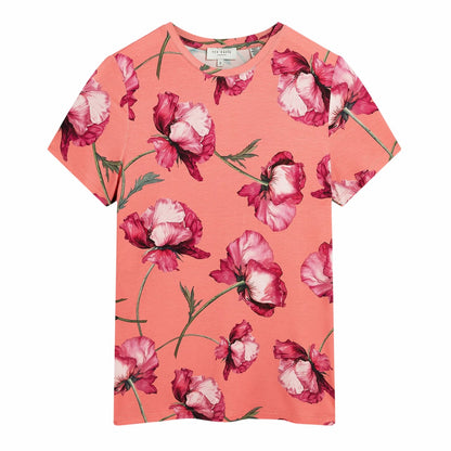Coral - Front - Ted Baker Womens-Ladies Floral All-Over Print T-Shirt