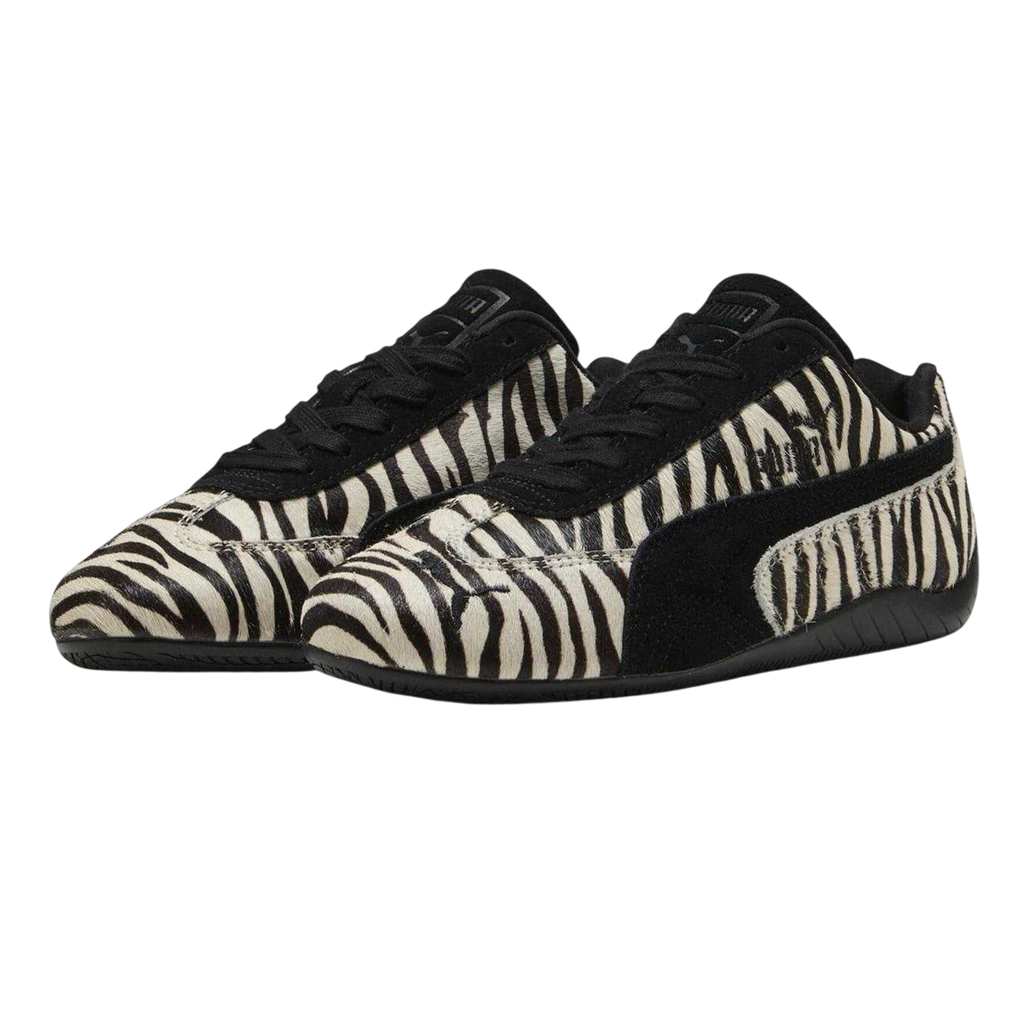Black-White - Side - Puma Womens-Ladies Speedcat Zebra Print Suede Flat Trainers