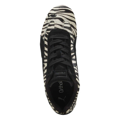 Black-White - Lifestyle - Puma Womens-Ladies Speedcat Zebra Print Suede Flat Trainers