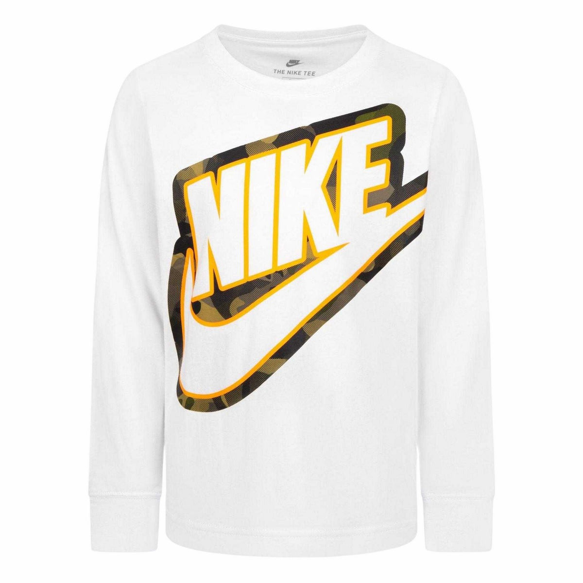 White - Front - Nike Childrens-Kids Outline Camo Long-Sleeved T-Shirt