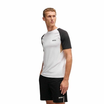White - Side - Boss Mens Colour Block Raglan T-Shirt