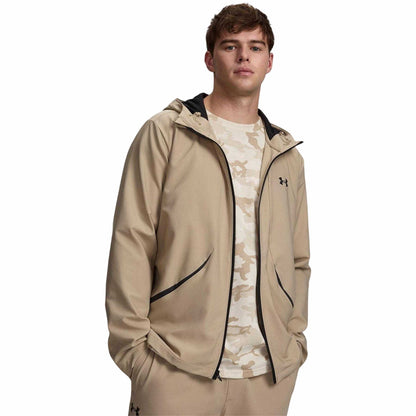 Khaki-Black - Front - Under Armour Mens Unstoppable Performance Training Hooded Jacket