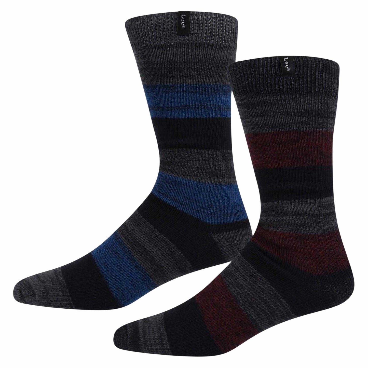 Grey-Cobalt Blue-Maroon - Front - Lee Mens Colour Block Crew Socks (Pack of 2)