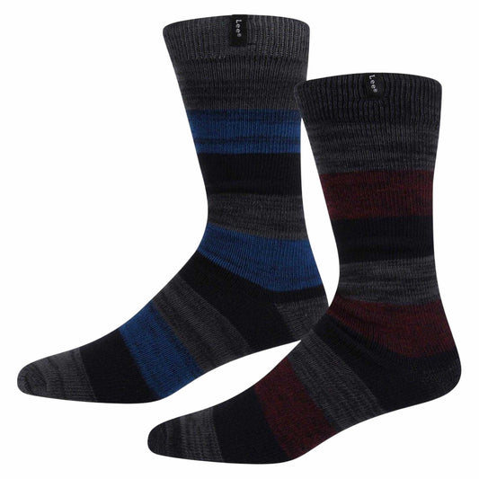 Grey-Cobalt Blue-Maroon - Front - Lee Mens Colour Block Crew Socks (Pack of 2)