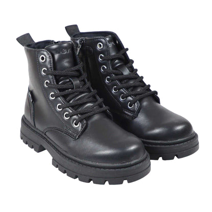 Black - Front - Levis Childrens-Kids Pasadena Combat Boots