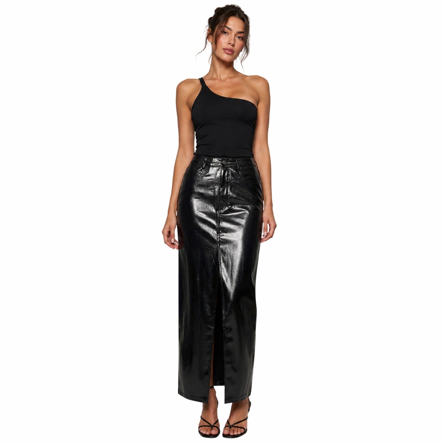 Black - Back - AmyLynn Womens-Ladies Lupe Side Slit High Waist Maxi Skirt