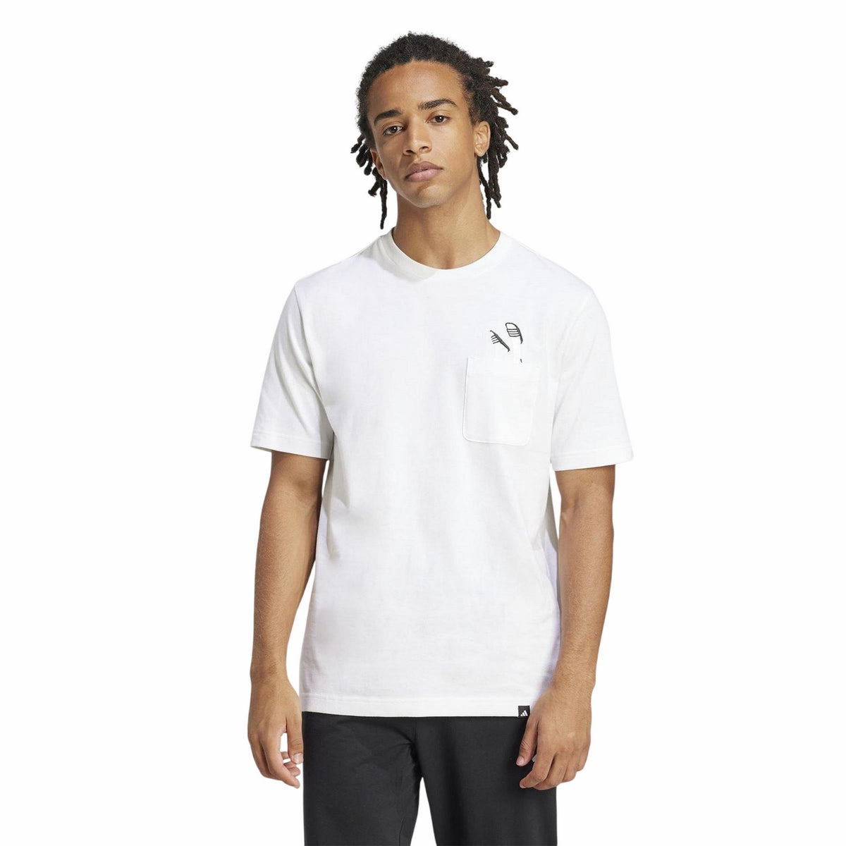 White - Side - Adidas Mens Slider Pocket T-Shirt