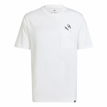 White - Front - Adidas Mens Slider Pocket T-Shirt