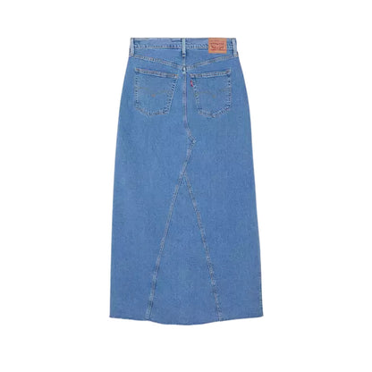 Blue - Back - Levis Womens-Ladies Denim Side Slit Long Skirt