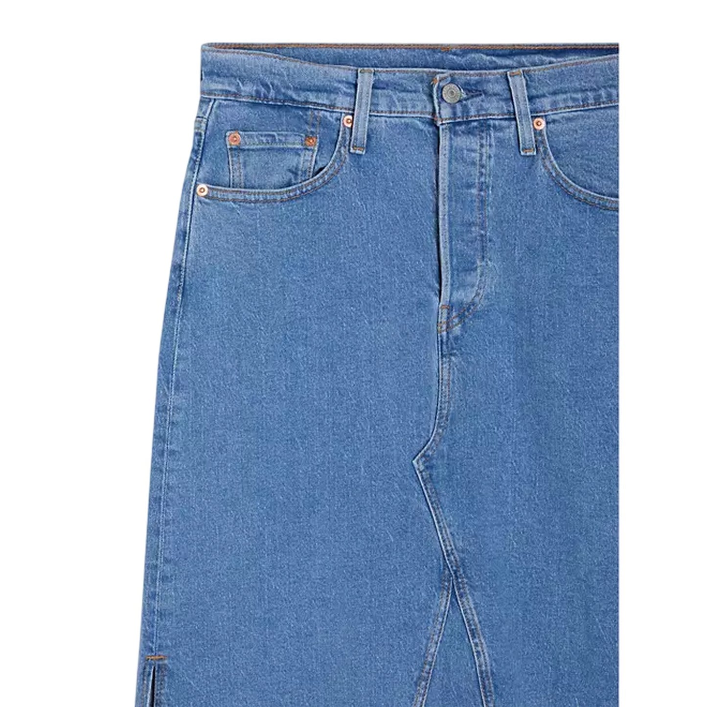 Blue - Side - Levis Womens-Ladies Denim Side Slit Long Skirt