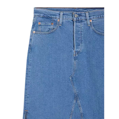 Blue - Side - Levis Womens-Ladies Denim Side Slit Long Skirt