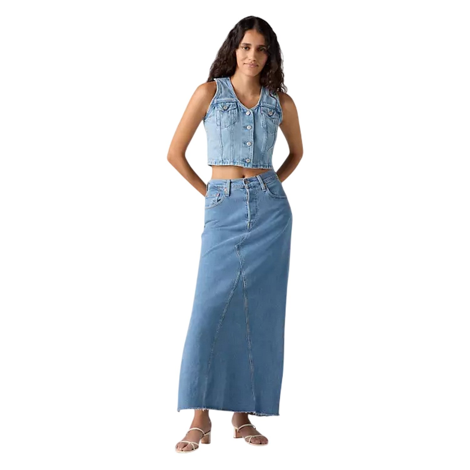 Blue - Lifestyle - Levis Womens-Ladies Denim Side Slit Long Skirt