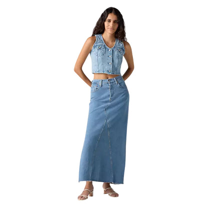 Blue - Lifestyle - Levis Womens-Ladies Denim Side Slit Long Skirt