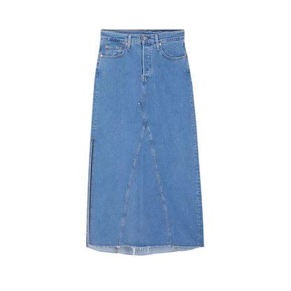 Blue - Front - Levis Womens-Ladies Denim Side Slit Long Skirt