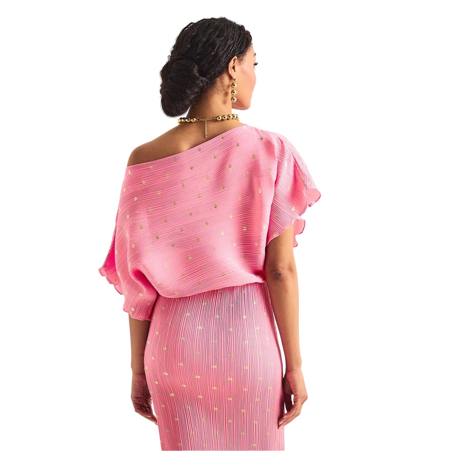 Pink - Side - Never Fully Dressed Womens-Ladies Tilly Plisse Midi Dress