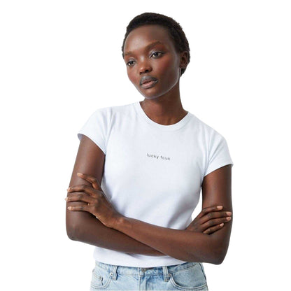 White - Side - FCUK Womens-Ladies Logo Cropped Slim T-Shirt