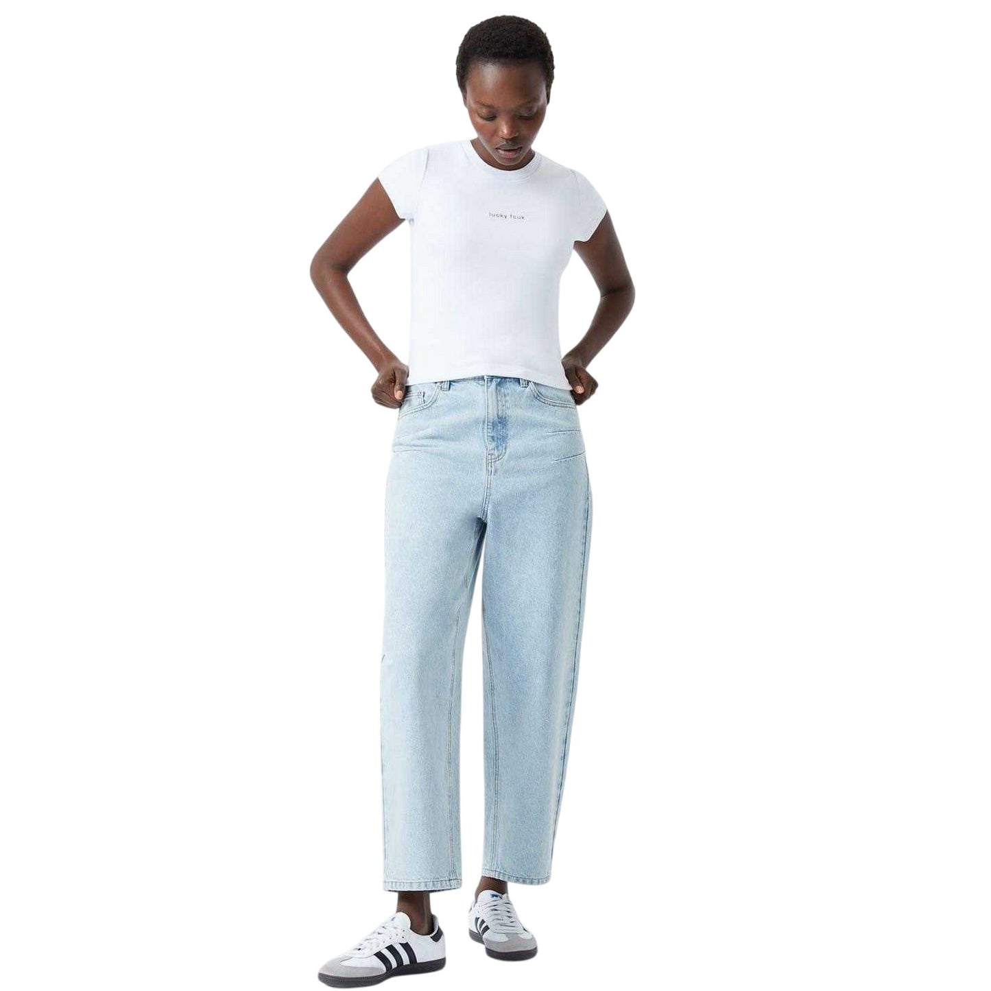 White - Lifestyle - FCUK Womens-Ladies Logo Cropped Slim T-Shirt