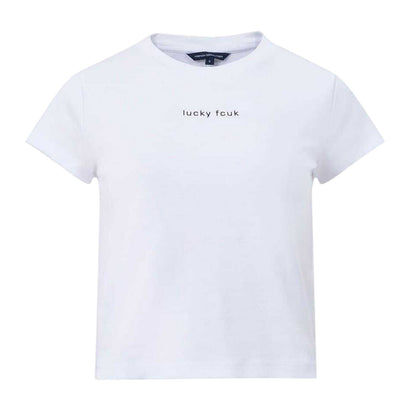 White - Front - FCUK Womens-Ladies Logo Cropped Slim T-Shirt