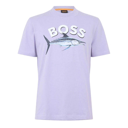Purple - Front - Boss Mens Fish Cotton T-Shirt